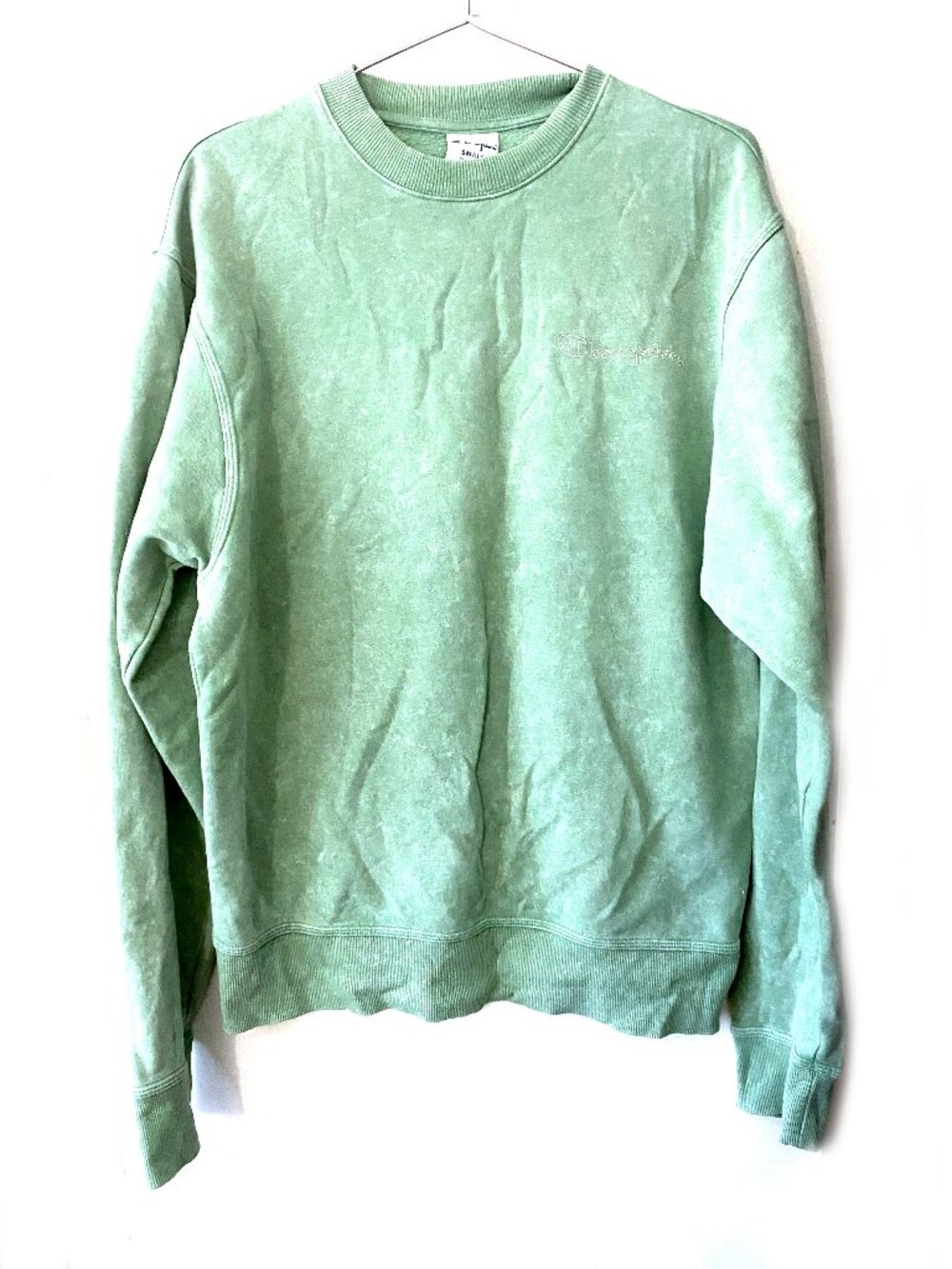 Champion Men's Light Green Mineral Wash Crewneck long sleeve Sweatshirt, Size S